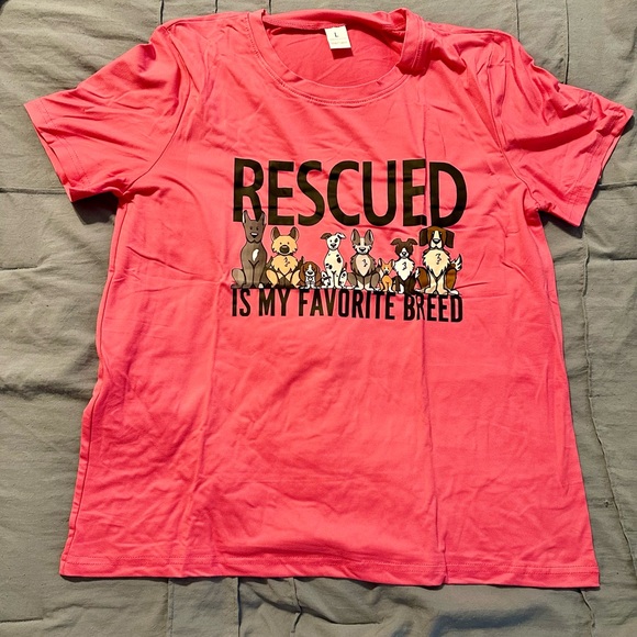 Tops - Pink Graphic T-Shirt with Dog Print